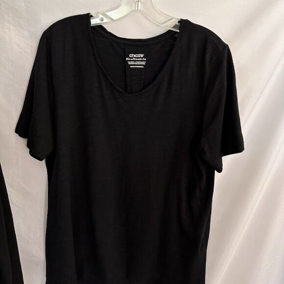 Chicos Womens Cardigan Set The Ultimate Tee Open Front Knit Pockets Black 2 L - Picture 2 of 8